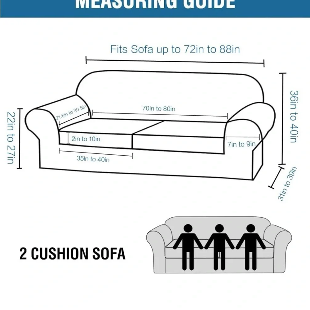 H.VERSAILTEX 3 Piece Stretch Sofa Covers for 2 Cushion Sofa